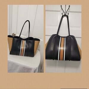 Haute Shore Greyson Large Neoprene Beige & Black Tote expandable